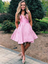 Pleats and Appliques Satin Homecoming Prom Dress with Pockets LBQ0265