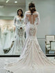 Mermaid Bateau Long Sleeves Lace Cathedral Train Wedding Dress with Beading