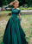 A Line Dark Green Long Sleeves Lace Prom Dresses