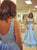 Sexy Two Piece A Line Light Blue Chiffon Deep V Neck Zipper Up Sweep Train Prom Dress with Beading