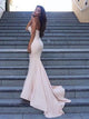 Mermaid Sweetheart Sweep Train Ivory Satin Sleeveless Prom Dress
