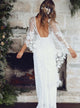  Sheath Scoop Half Sleeves Backless Lace Wedding Dress with Split Wraps