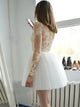 A Line White Bateau Mini Tulle Homecoming Dress with Appliques Sleeves