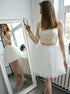 White Bateau Mini Tulle Homecoming Dress with Appliques Sleeves LBQH0028