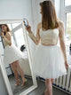 White Bateau Mini Tulle Homecoming Dress with Appliques Sleeves