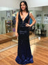 A Line V Neck Open Back Sequined Prom Dress LBQ0152