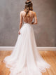 Tulle Halter Criss Cross Chapel Train Wedding Dress with Beading Lace