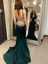 Mermaid Open Back Satin Prom Dress with Appliques and Beadings LBQ0295