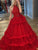 Red Unique Halt Tulle Lace Long Prom Evening Dress with Belt GJS193