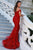 Elegant Long Red Off-the-shoulder Mermaid Prom Dresses with Glitter GJS606