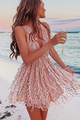A Line Deep V Neck Champagne Short Homecoming Dresses with Beading GJS598