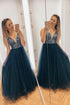 Beautiful Tulle Beads A line V Neck Long Prom Evening Dress GJS335