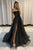 Black Tulle Lace Spaghetti Strap Long Prom Evening Dress  SMS359