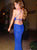 Mermaid Spaghetti Straps Royal Blue Spandex Lace Up Prom Dress with Sweep Train