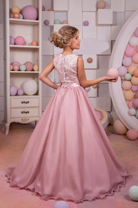 Two Piece Scoop Chiffon Lace Sweep Train Zipper Up Flower Girl Dresses 