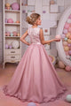 Two Piece Scoop Chiffon Lace Sweep Train Zipper Up Flower Girl Dresses 