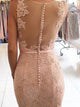Pink Mermaid V Neck Lace Yarn Prom Dresses with Beading and Appliques
