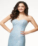 Sweetheart Tulle Appliques Blue Prom Dresses 
