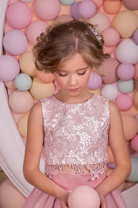 2019 Two Piece Scoop Chiffon Sleeveless Lace Flower Girl Dresses Sweep Train 
