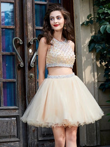 Graceful A Line Net Sleeveless Scoop Beading  Mini Homecoming Dress