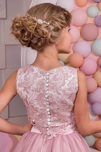 Two Piece A Line Scoop Chiffon Lace Flower Girl Dresses Sweep Train 