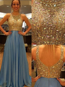 Luxurious A Line Sequined Jewel Chiffon Prom Dresses