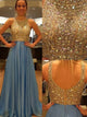 Luxurious A Line Sequined Jewel Chiffon Prom Dresses