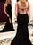 Black Spaghetti Straps Spandex Lace Up Prom Dresses with Slit and Chapel Train 