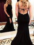 Black Spaghetti Straps Spandex Lace Up Prom Dresses with Slit LBQ0229