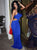 Sexy Mermaid Spaghetti Straps Royal Blue Spandex Lace Up Prom Dresses 