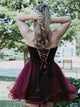 Burgundy Sweetheart Tulle Mini Lace Up Homecoming Dress