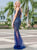  Navy Blue Mermaid One Shoulder Tulle Sweep Train Prom Dress with Beadings