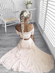Pearl Pink Strapless Half Sleeves Ankle Length Prom Dress with Lace