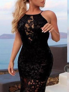 Spaghetti Straps Sheath Black Lace Sweep Sleeveless Train Prom Dresses