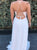 A Line White Embroidery V Neck Lace Up Sleeveless Chiffon Prom Dresses