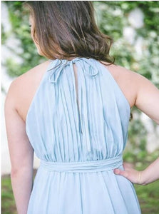 Floor Length High Split Blue Chiffon Sleeveless Bridesmaid Dress LBQB0025