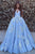 Blue Ball Gown Off-the-Shoulder Applique Tulle Sweep/Brush Train Dresses LBQ1075