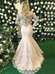 Mermaid Jewel Sweep Train Long Sleeves Pearl Pink Lace Zipper Up Prom Dress