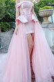Blush Pink Off-Shoulder Mermaid Long Tulle Train A-Line Prom Dress GJS433