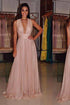 Blush Pink V-neck A-line Backless Chiffon Long Evening Prom Dress GJS314