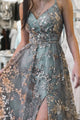 Stylish Tulle Sequins A-line Split Front Long Prom Dress Formal Dress GJS121