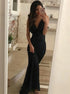 Black Mermaid V Neck Criss Cross Satin Prom Dress LBQ0121