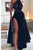 A-Line Halter Floor Length Black Prom Dresses,Lace Prom Dress with Split GJS328