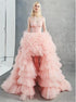A Line High Low Pink Tulle Prom Dresses LBQ1098