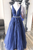 Navy Blue Tulle Appliques Sexy V-neck A-Line Long Prom Dress LBQ2334