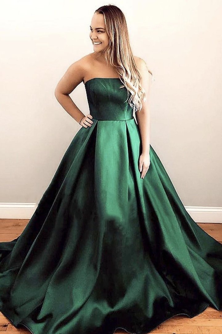 Green Satin A line Strapless Long Prom Evening Gown Dress ZXS212 Alinepromdress Green Satin A line Strapless Long Prom Evening Gown Dress ZXS212 Alinepromdress