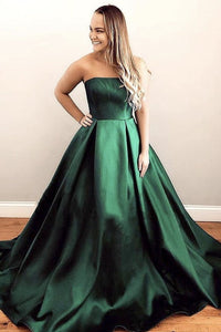 Green Satin A line Strapless Long Prom Evening Gown Dress ZXS212