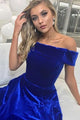 Royal Blue Off Shoulder  Velvet Elegant A-Line Prom Dresses GJS429