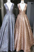 Custom Made A line V Neck Sequins Long Prom  Evening dress GJS176