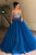 Blue Sweetheart Deep V neck Tulle Beaded Long Prom Evening Dress GJS192